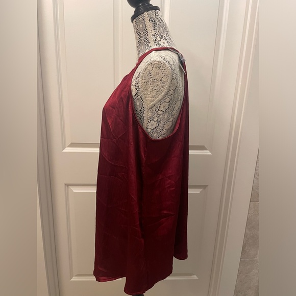 NWT Torrid Shiny Crinkle Gauze Goddess Neck Swing Tank Rumba Red - Picture 3 of 7